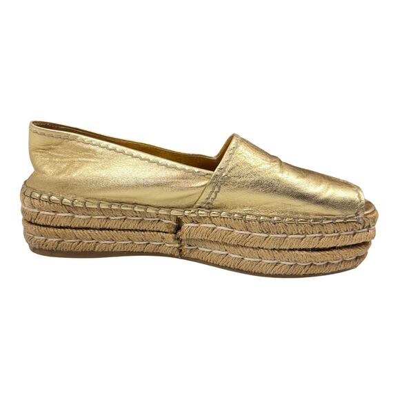 PRADA Gold Metallic Leather Espadrille Platform Loafer Slip On Shoes Size 9/9.5 - Picture 6 of 16